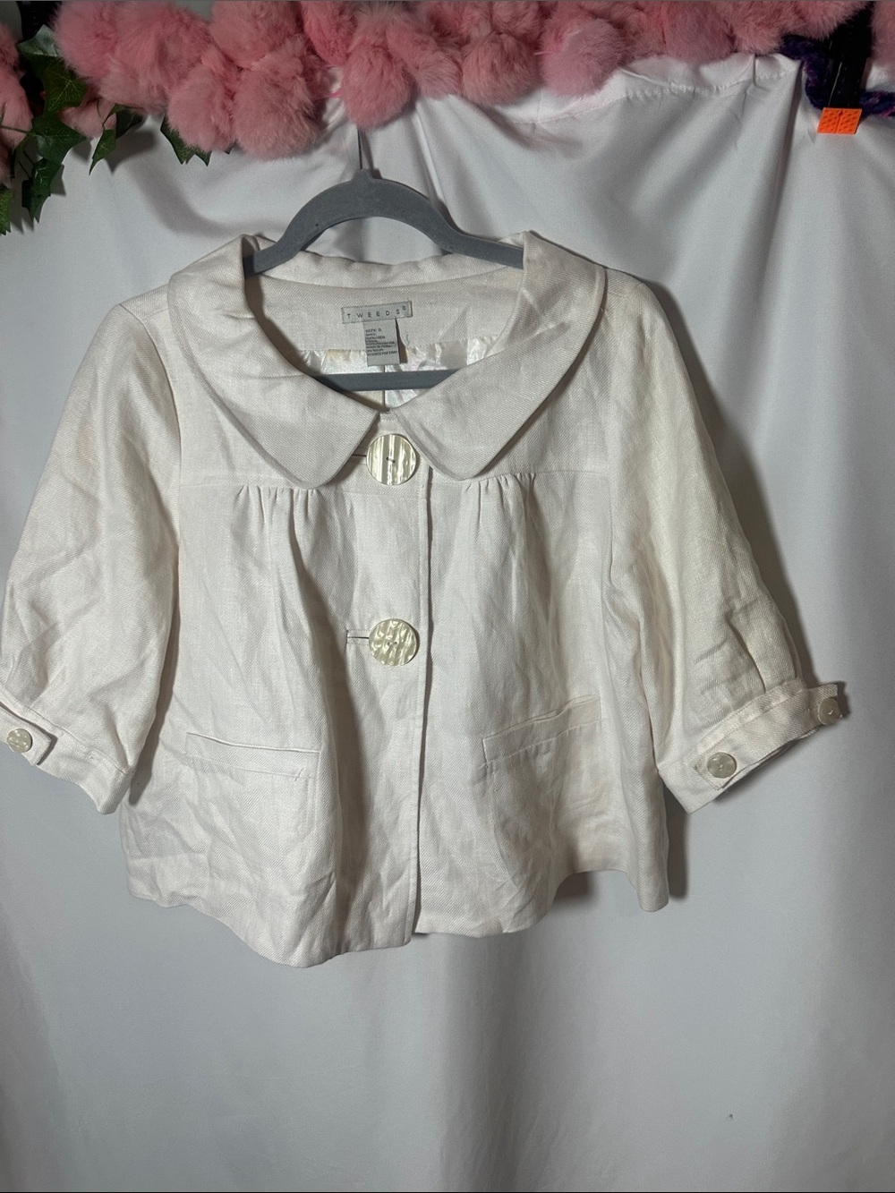 Tweeds Cream Cropped Peter Pan Collar Jacket